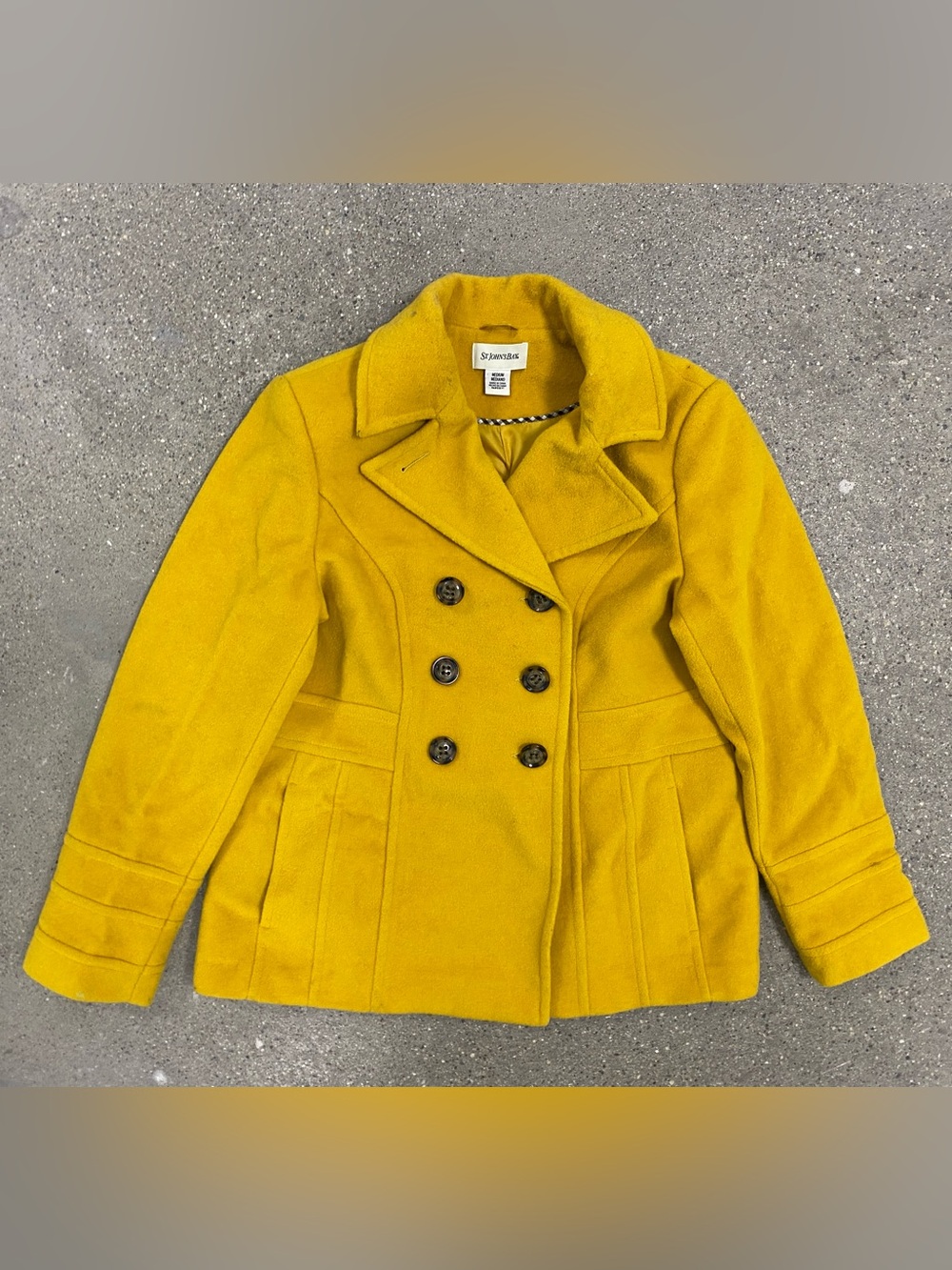 Vintage St Johns Bay Peacoat Jacket Mustard Yellow Wool Cashmere Blend - Medium